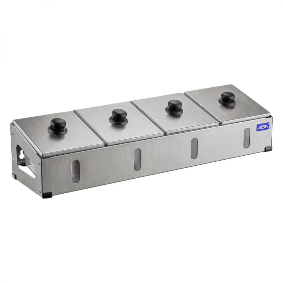 Condimentadora Pizzarola Inox 4 Cubas Acrílico Tampa Individual - Aisa